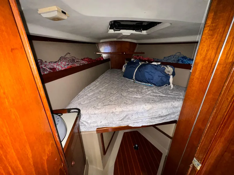 Interior of a 1985 C&C 41 yacht with sleeping area.
