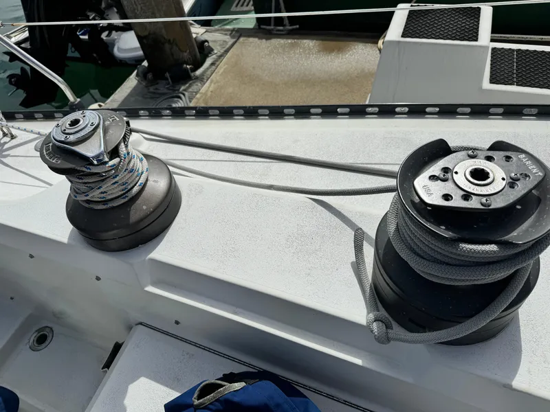 Sail winches on a 1985 C&C 41 sailboat.