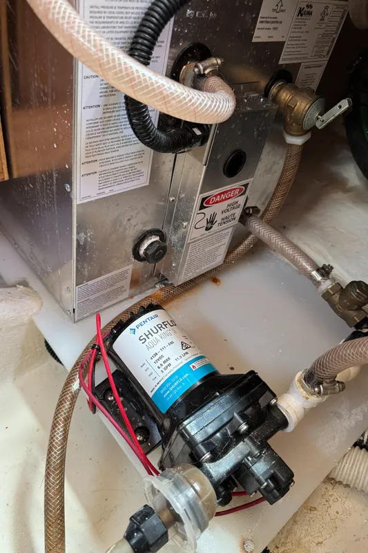 Water pump and heater system in a 1998 Catalina 36 MkII sailboat.