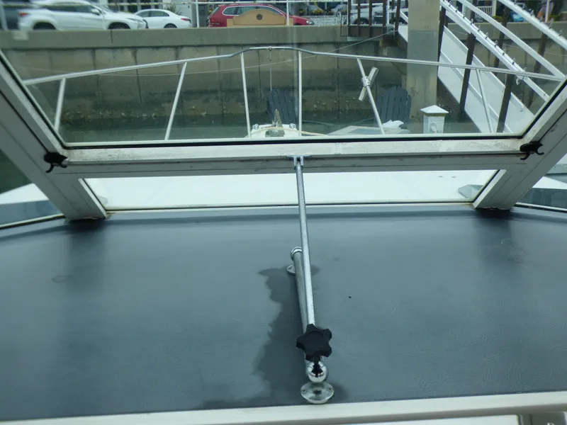 1989 Tiara Yachts 3300 boat windshield view at dock.