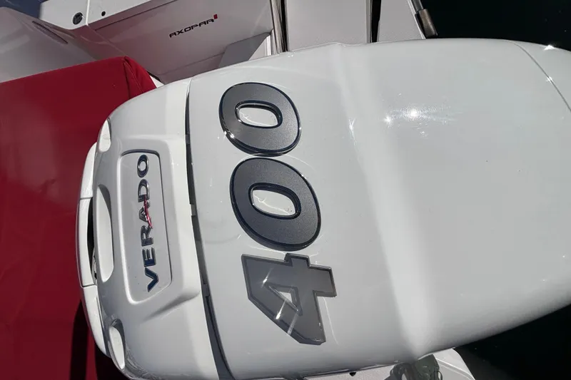 Outboard motor on 2022 Axopar 28 AFT CABIN, featuring Verado 400 horsepower engine.