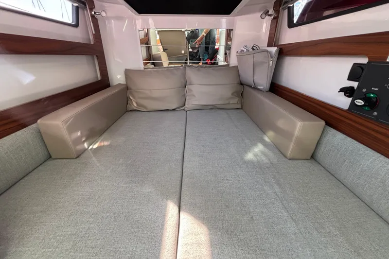 2022 Axopar 28 AFT CABIN interior with comfortable seating and modern design.