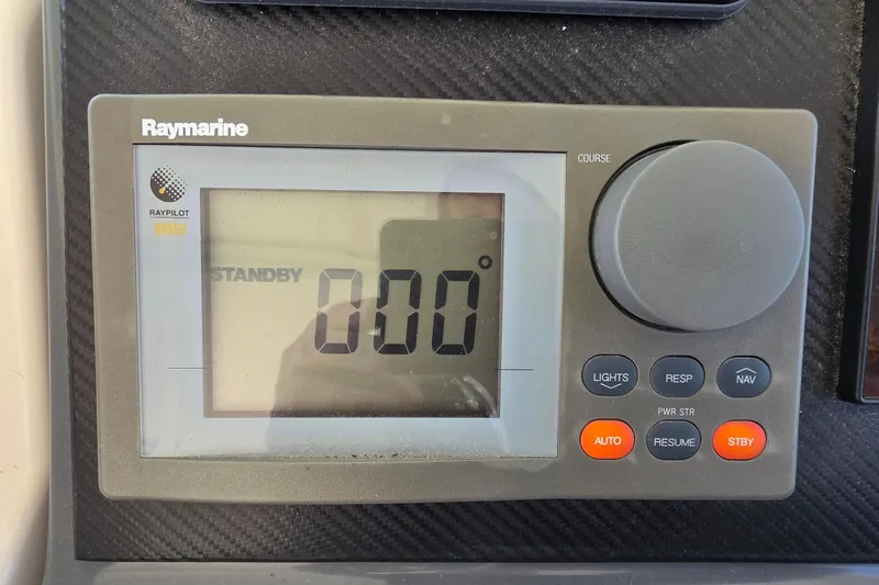 Raymarine autopilot display on 2004 Tiara Yachts 4000 Express, showing standby mode at 0 degrees.