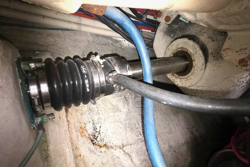 Engine compartment of a 2004 Tiara Yachts 4000 Express, featuring a PSS shaft seal.