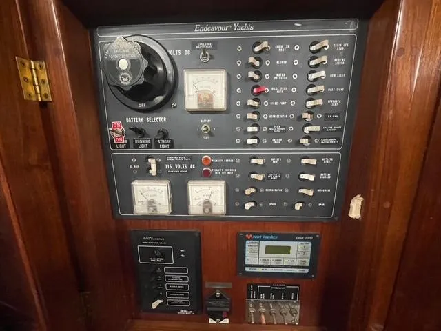 Electrical control panel of 1981 Endeavour 43 Center Cockpit Ketch yacht.