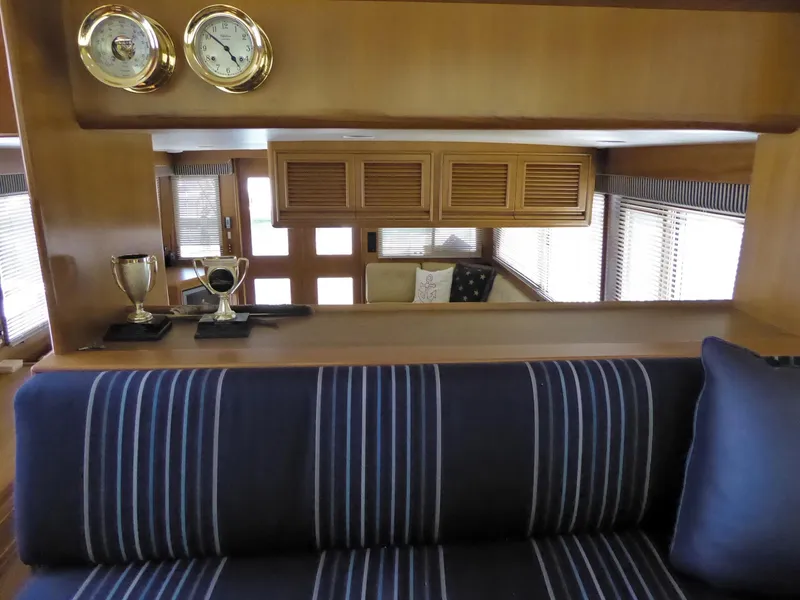 Pass through pilot house to galley