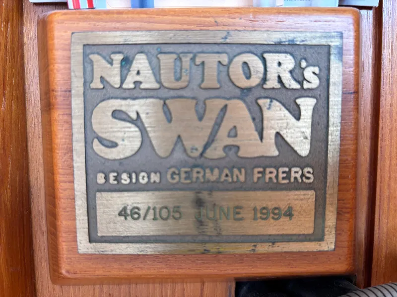 Plaque of Nautor Swan 46 MK II, designed by German Frers, June 1994.