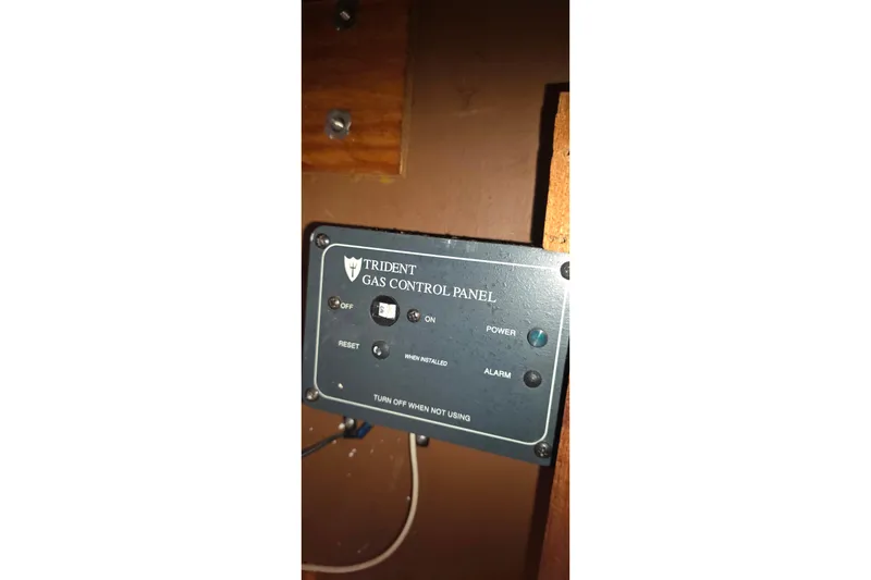 Trident gas control panel on 1978 Islander Freeport 41 yacht interior.