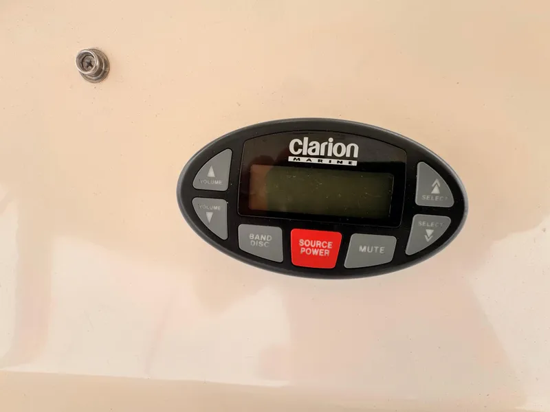 Clarion Marine audio control panel on 2004 Riviera 47 Flybridge yacht.