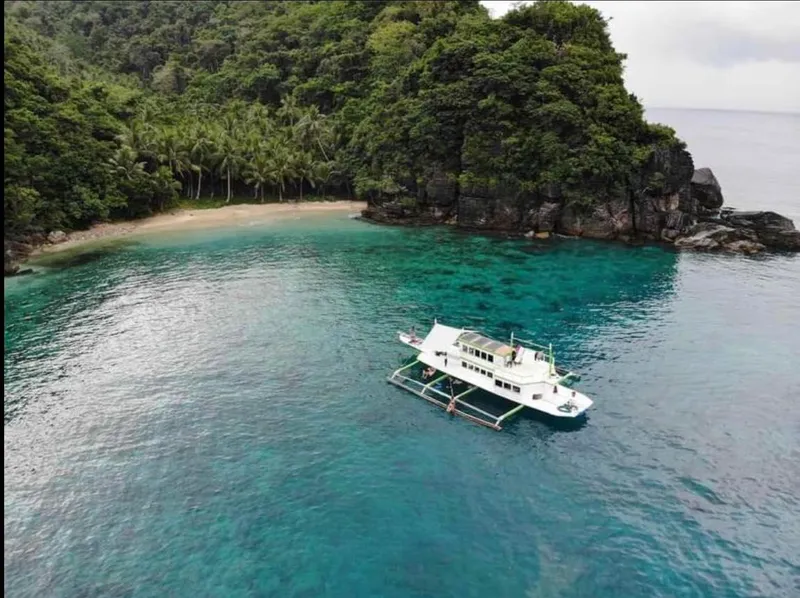 Phinisi Custom Pleasure Cruiser 2016 anchored near tropical island with lush greenery and clear blue waters.