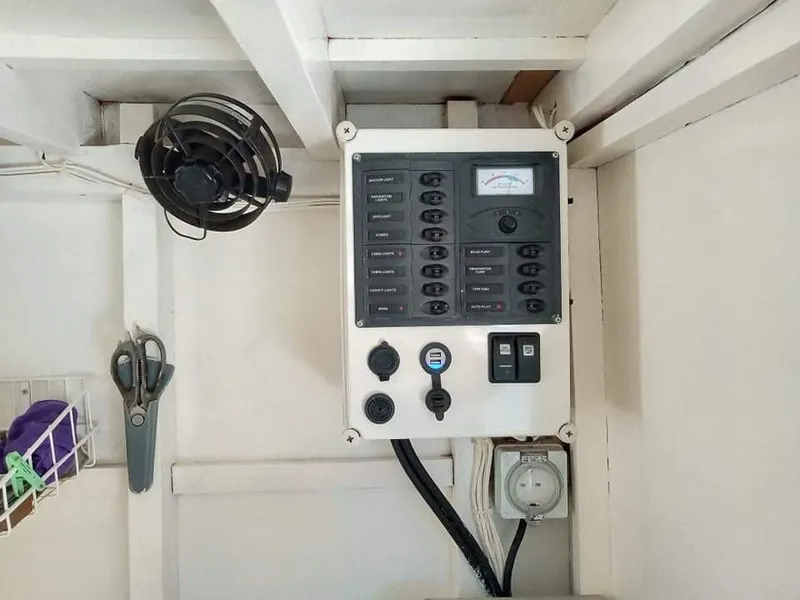 Electrical control panel on 2016 Phinisi Custom Pleasure Cruiser or Dive Boat.