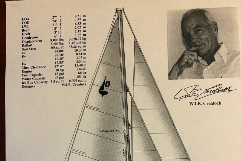 Sailboat specifications sheet for 2002 Pacific Seacraft Dana 24, designed by W.I.B. Crealock.