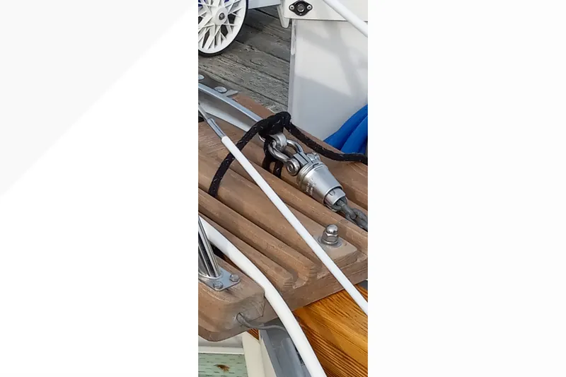 Close-up of rigging on a 2002 Pacific Seacraft Dana 24 sailboat.