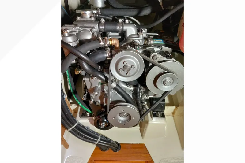 Engine of 2002 Pacific Seacraft Dana 24 sailboat, detailed view.