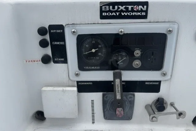 Control panel of a 1973 Custom BILL LEE 40 boat by Buxton Boat Works.